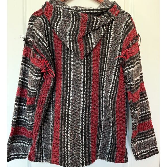 Vintage Baja Hoodie Gold Coast Sunwear Red Black Gray Woven M 🧶🌈 - Picture 7 of 8